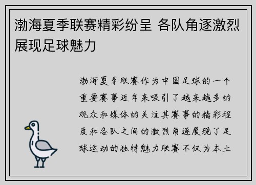 渤海夏季联赛精彩纷呈 各队角逐激烈展现足球魅力